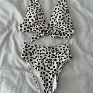 Aerie Black and Cream Textured Bikini
